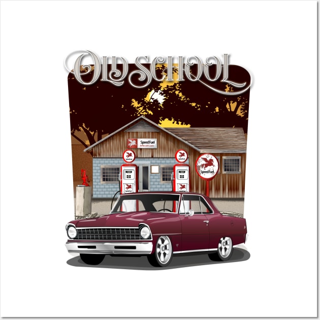 1967 Madeira Maroon Chevrolet Nova Old School Print Wall Art by RPM-ART